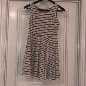 Brown and White Striped Dress with Floral Pattern